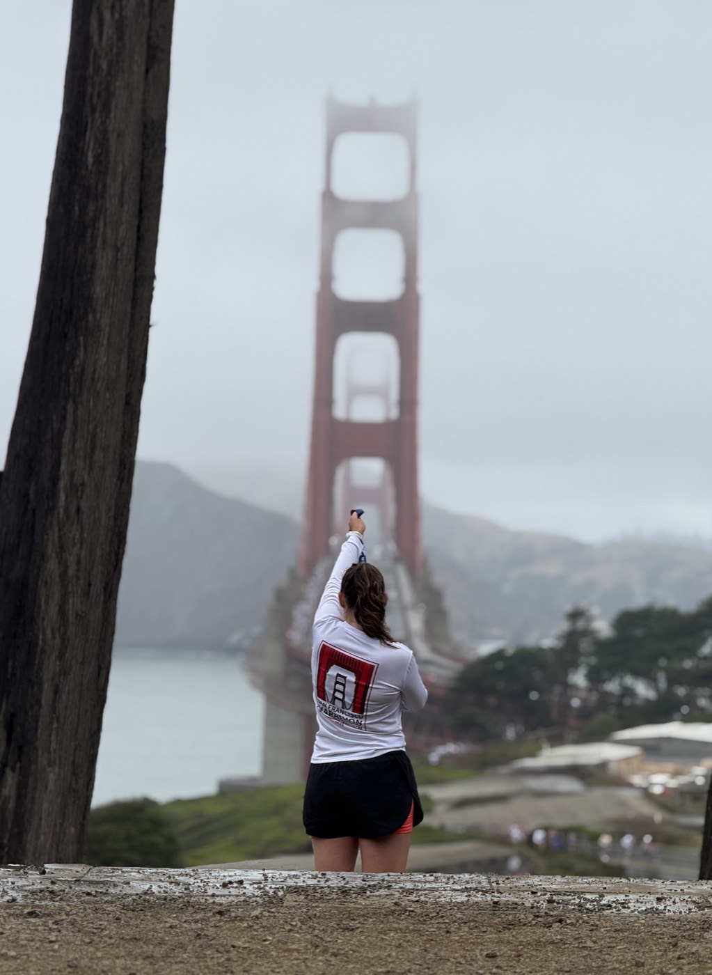 The Golden Gate Bridge in fog after the SF Half Marathon