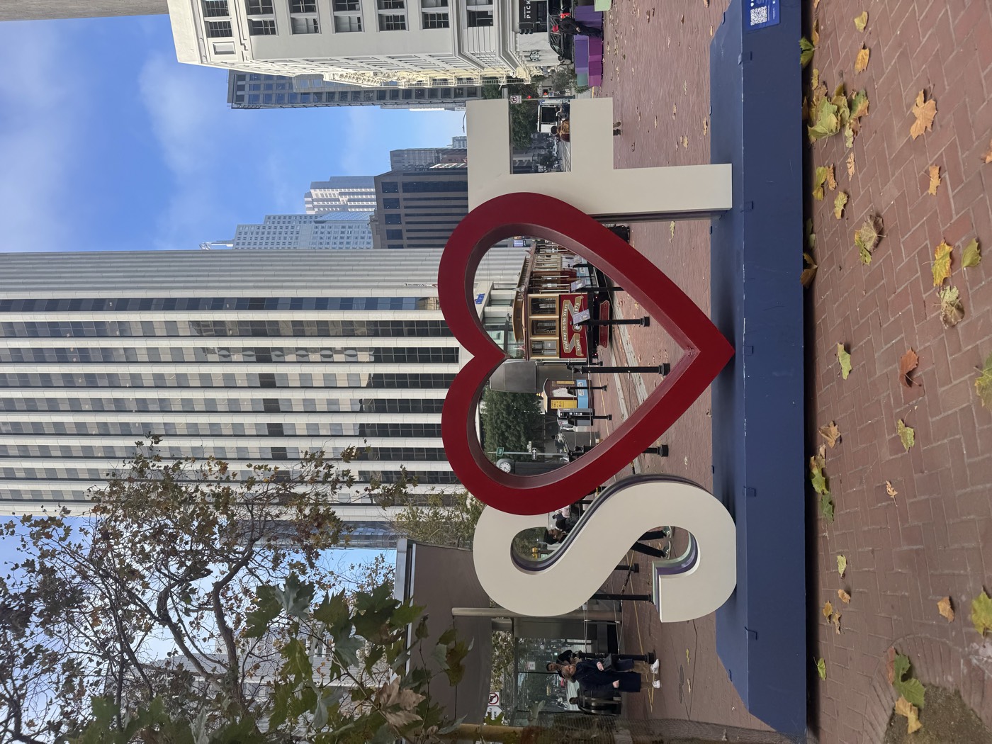 The S heart F sculpture on Market Street